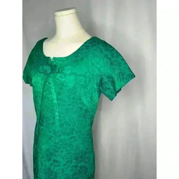 1960s Green Blue Silky Brocade Peck + Peck Cocktail Dress - Picture 6 of 13
